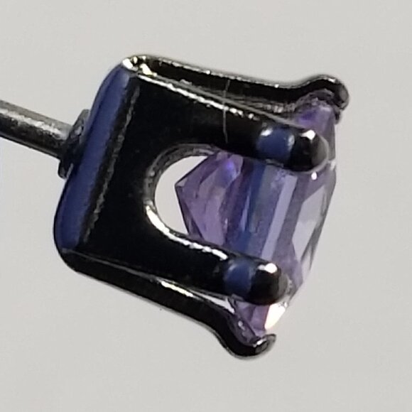 Lavender CZ Stud Earrings | Sterling Silver Overlay Princess Cut Crystal Jewelry - Picture 7 of 8